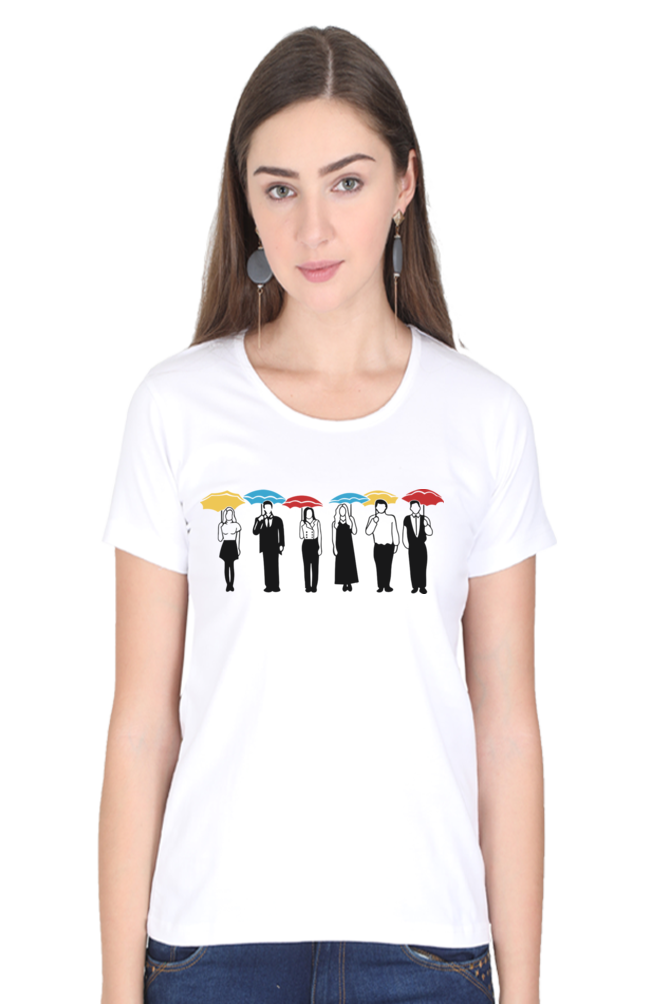 Friends with Umbrella (Female Round Neck Half Sleeve Classic)