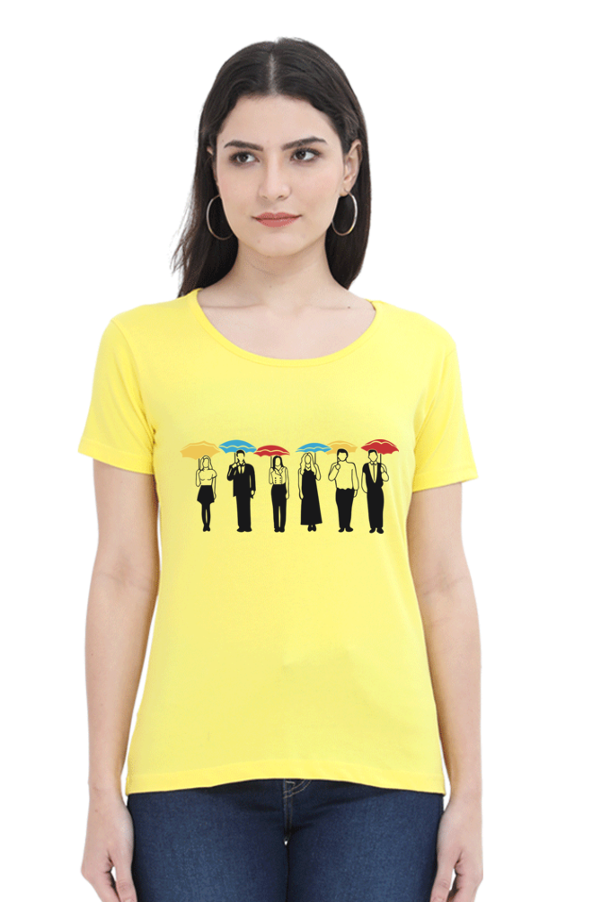 Friends with Umbrella (Female Round Neck Half Sleeve Classic)