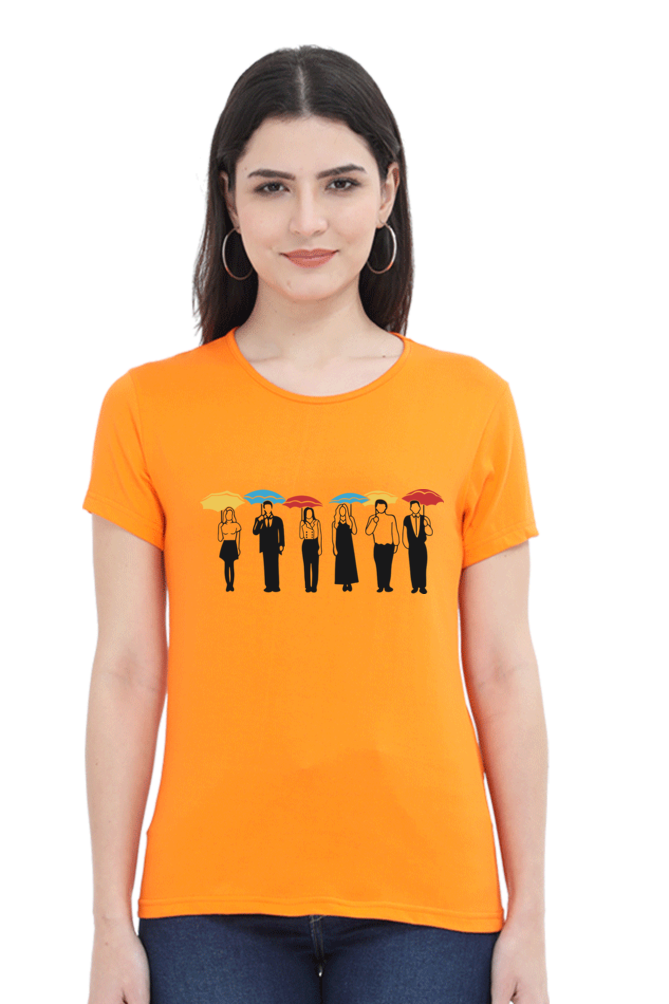 Friends with Umbrella (Female Round Neck Half Sleeve Classic)