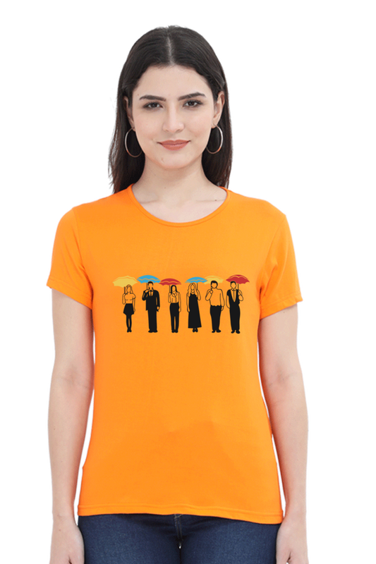 Friends with Umbrella (Female Round Neck Half Sleeve Classic)