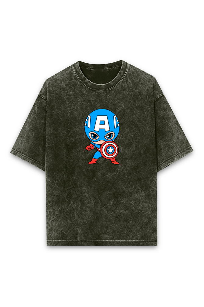 Captain America (Unisex Acid Wash Oversized Classic T-shirt)