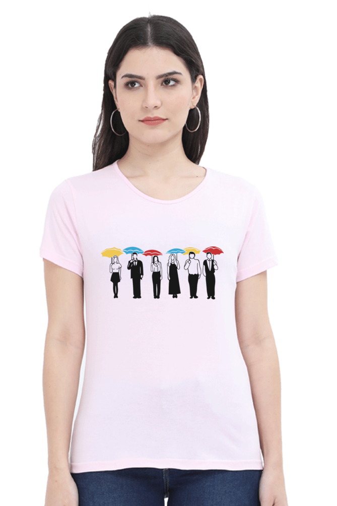 Friends with Umbrella (Female Round Neck Half Sleeve Classic)