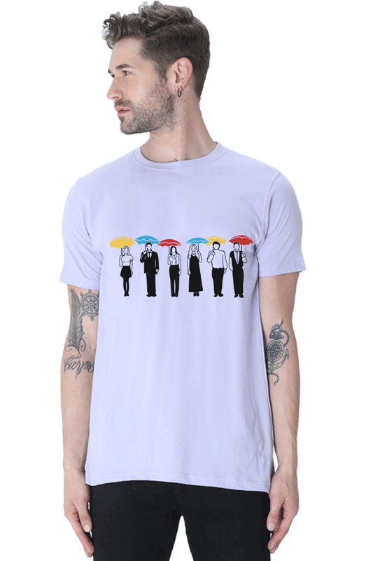 Friends with Umbrella (Male Round Neck Half Sleeve Classic)