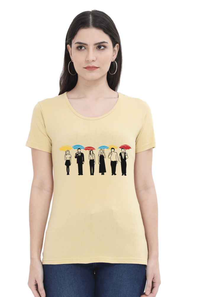 Friends with Umbrella (Female Round Neck Half Sleeve Classic)