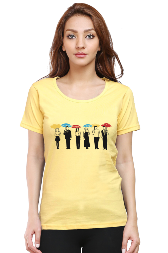 Friends with Umbrella (Female Round Neck Half Sleeve Classic)